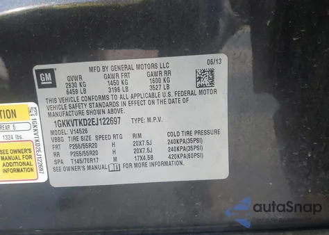 2014 GMC Acadia Denali z USA, uszkodzony, nr VIN 1GKKVTKD2EJ122697